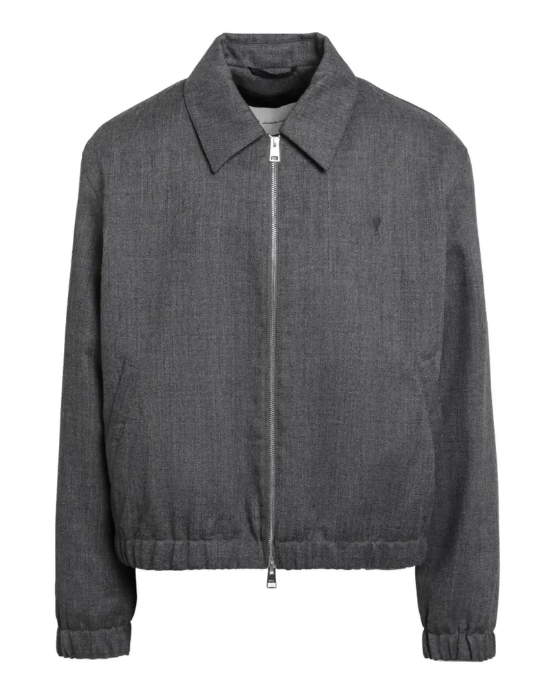 AMI Paris Graue wattierte Jacke aus Wolle mit Ami de Coeur Grau