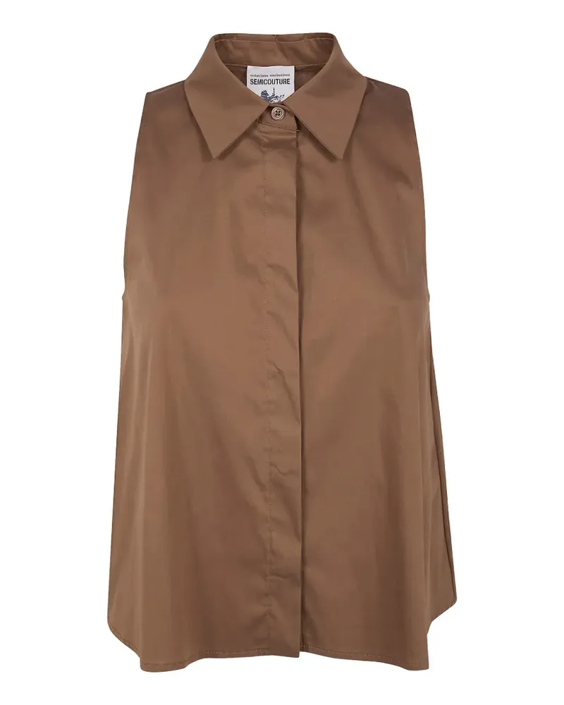 Semicouture Quanta sleeveless box-pleat shirt - Braun Braun