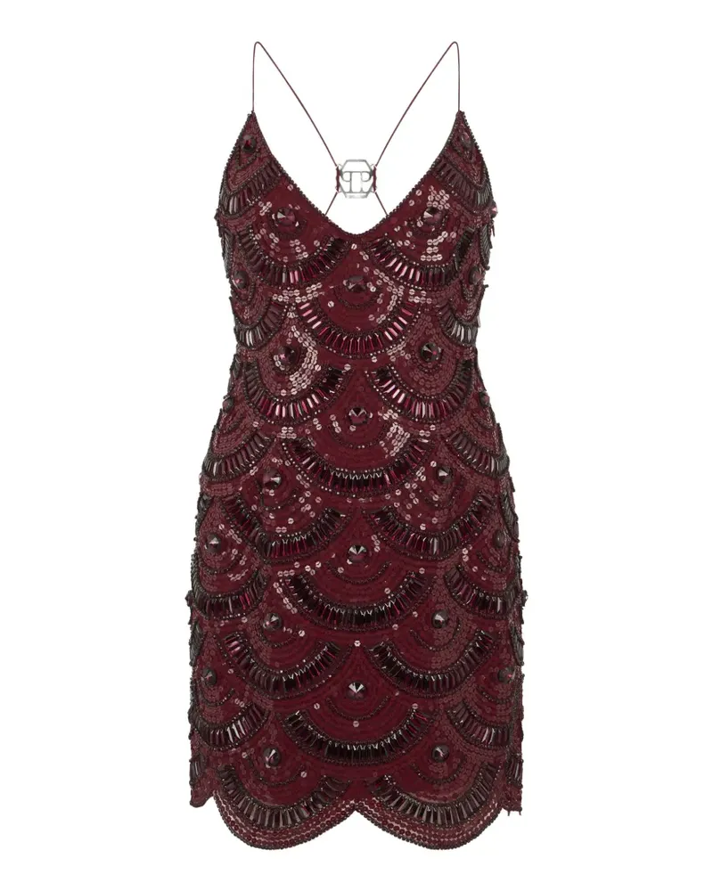 Philipp Plein Pailletten-Minikleid mit Wellensaum - Rot Rot
