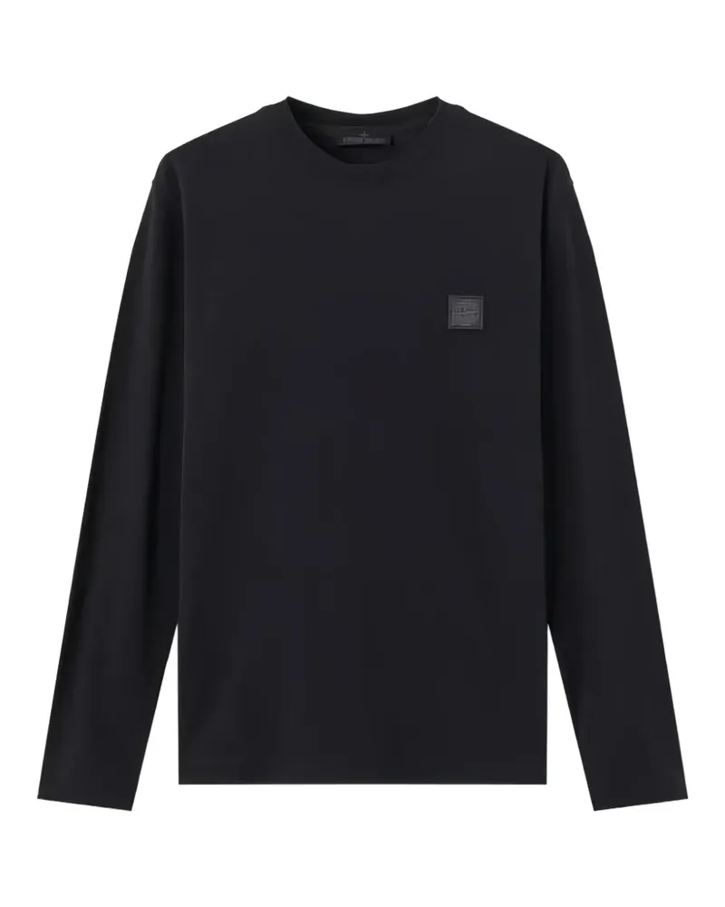 Stone Island 2100036 Krepp-S aus Bio-Baumwolljersey. Schmales I. Ghost Langarmshirt mit farblich abgestimmtem Kompass-Patch - Schwarz Schwarz