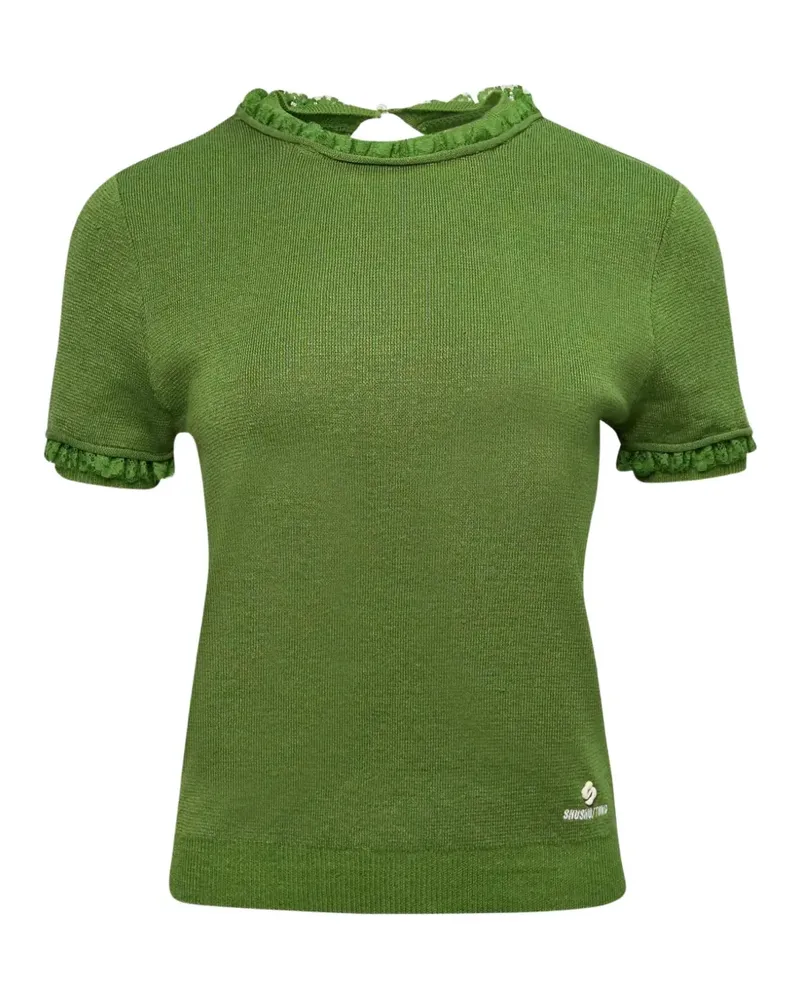 SHUSHU/TONG Kurzärmeliger Pullover mit Spitzenbesatz - Grün Grün