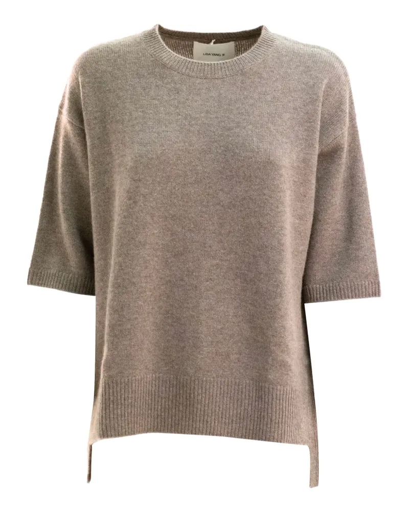 Lisa Yang Kurzärmeliger Pullover mit Seitenschlitz - Braun Braun