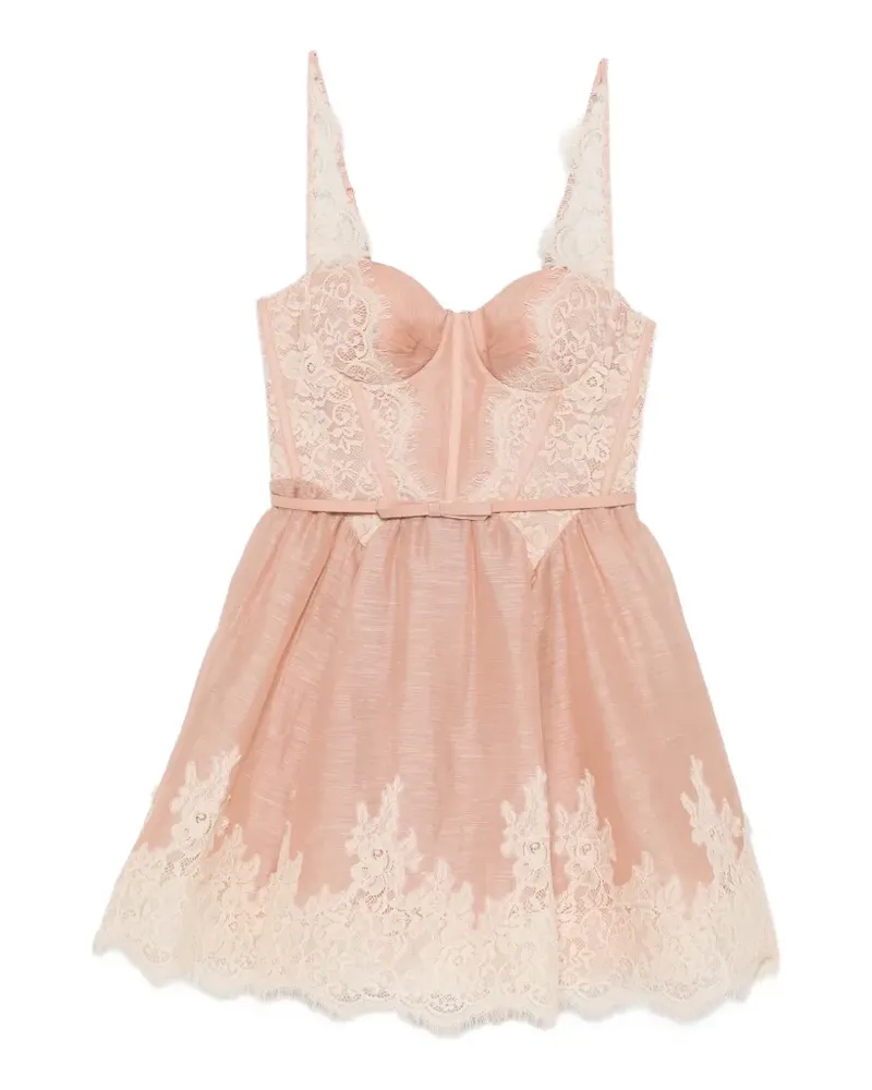 Zimmermann Minikleid mit Spitzenborten - Rosa Rosa