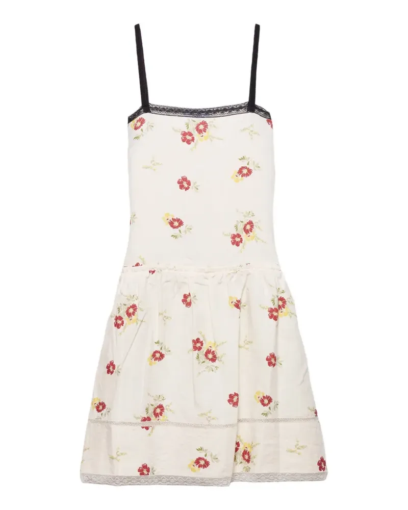 Prada embroidered linen mini-dress with floral motif - Nude Nude