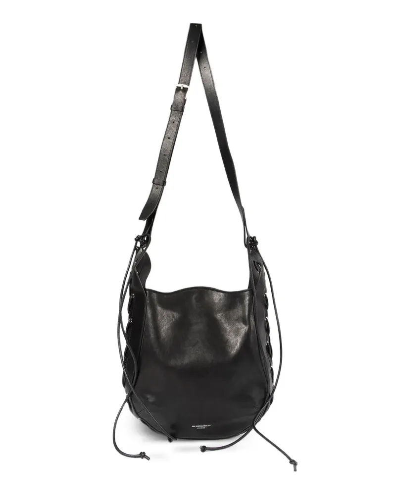 Ann Demeulemeester Mittelgroße Ravenda Schultertasche mit Schnürung - Schwarz Schwarz