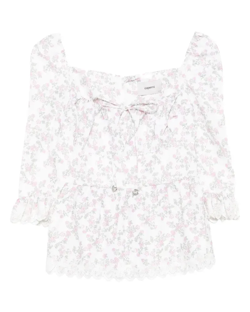 COPERNI Gerüschtes Top mit Blumen-Print - Weiß Weiß