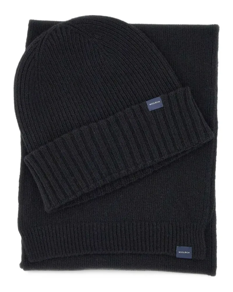 Woolrich ribbed-knit scarf and beanie hat (set of two) - Schwarz Schwarz