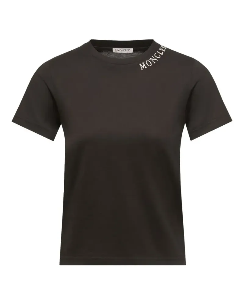 Moncler T-Shirt mit Logo-Stickerei - Schwarz Schwarz