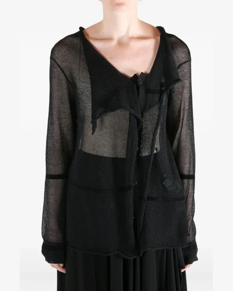 Yohji Yamamoto mesh-knit draped cardigan - Schwarz Schwarz