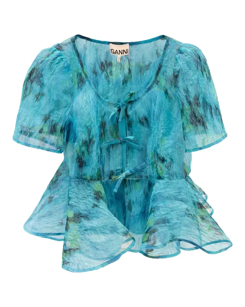 Ganni printed peplum blouse - Blau Blau