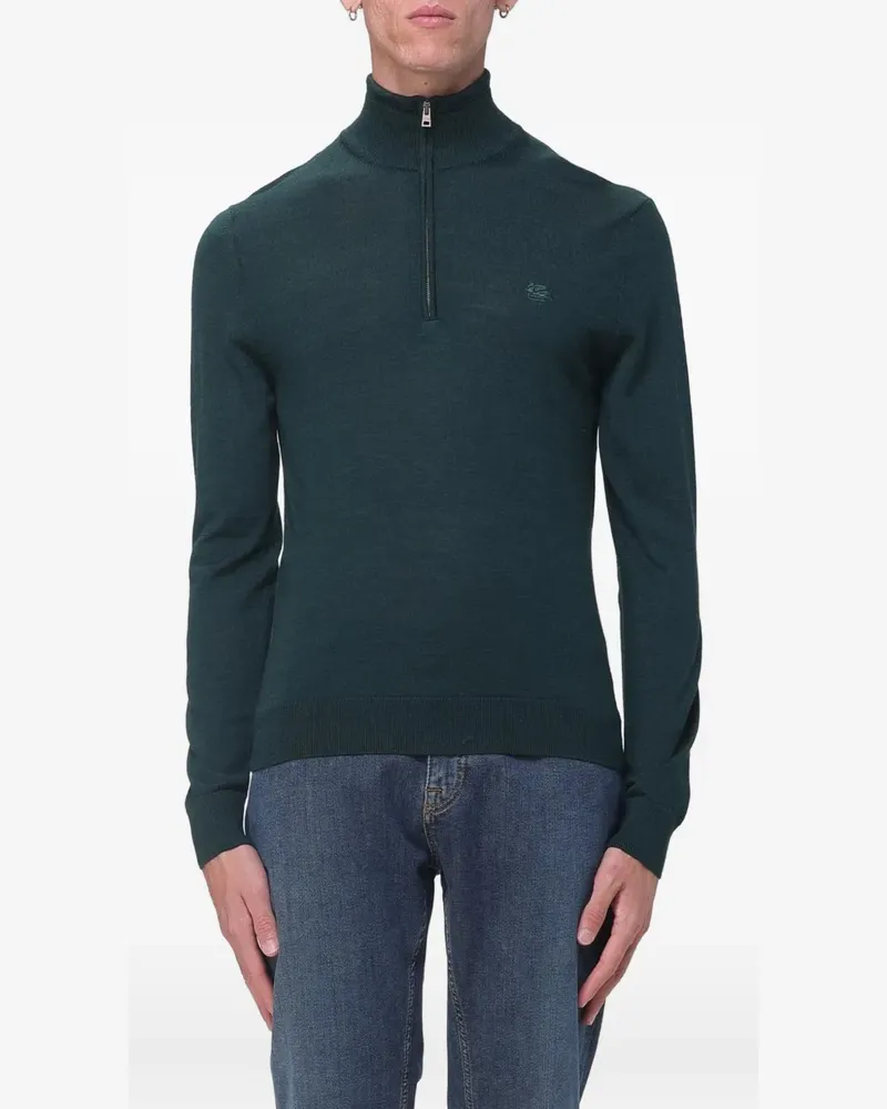 Etro Bestickter Pullover mit Viertelreißverschluss - Grün Grün