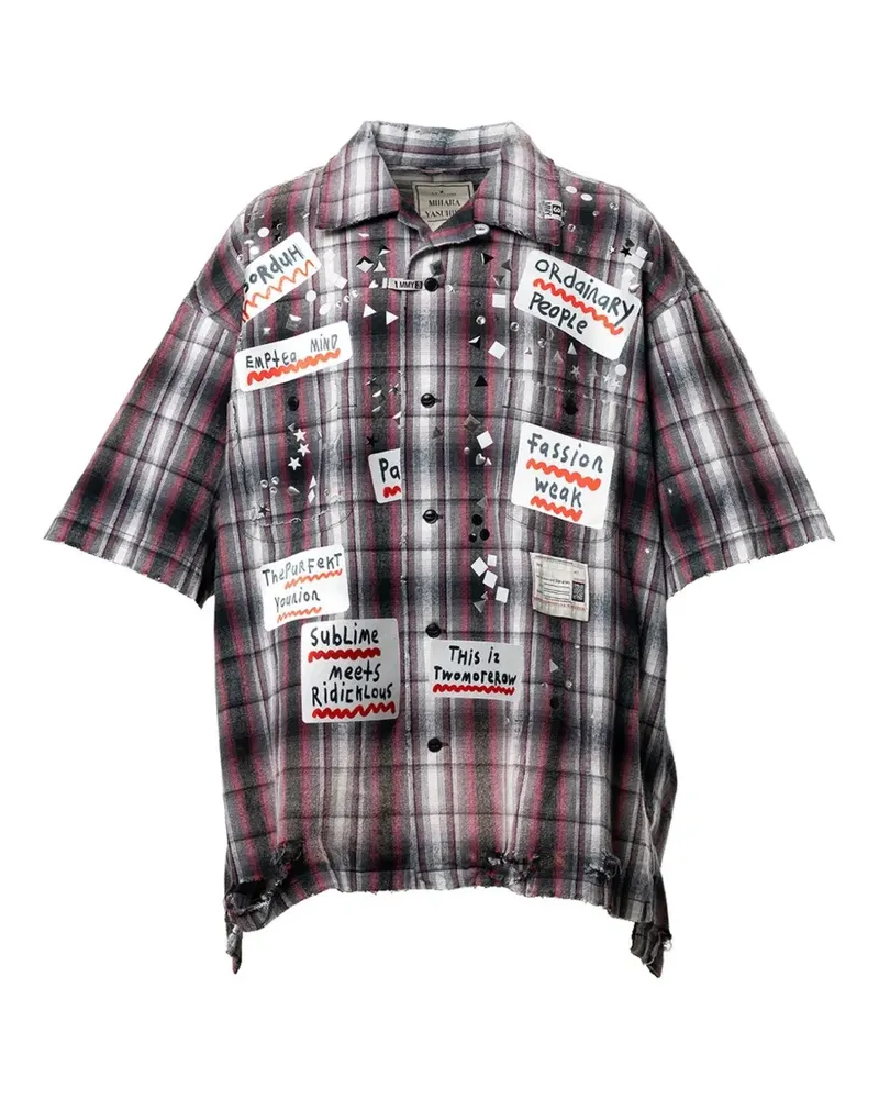 MIHARAYASUHIRO sticker-patch studded shirt - Schwarz Schwarz