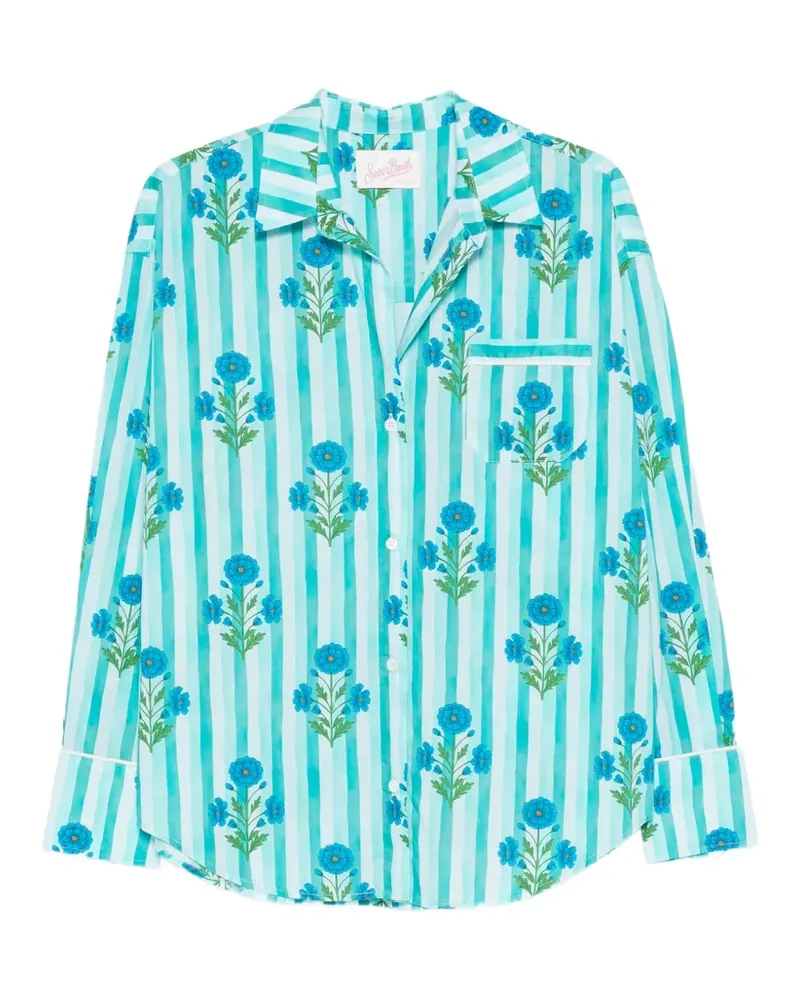 MC2 Saint Barth striped floral-print cotton shirt - Blau Blau