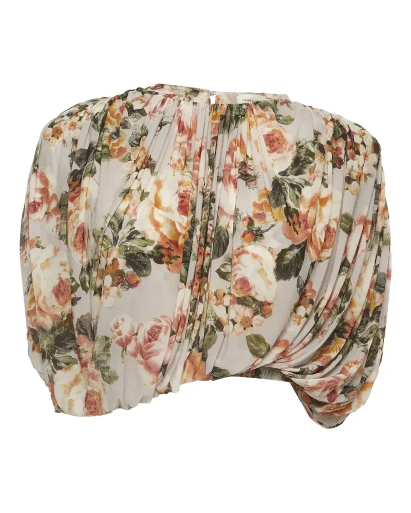 Magda Butrym floral-print gathered cropped blouse - Nude Nude