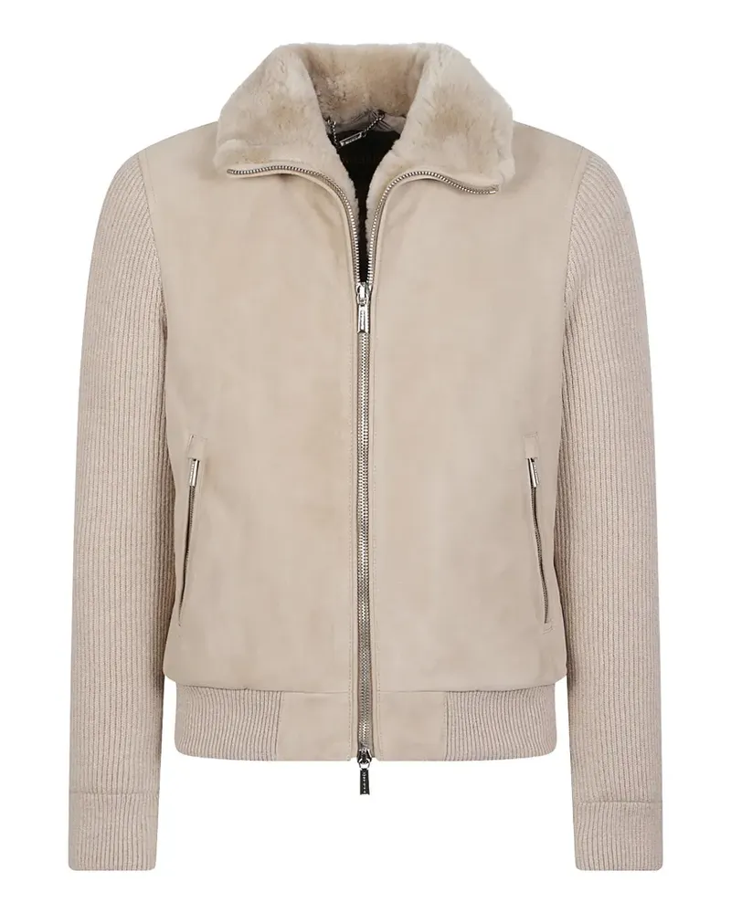 MOORER Jeansjacke mit Shearling-Kragen - Nude Nude