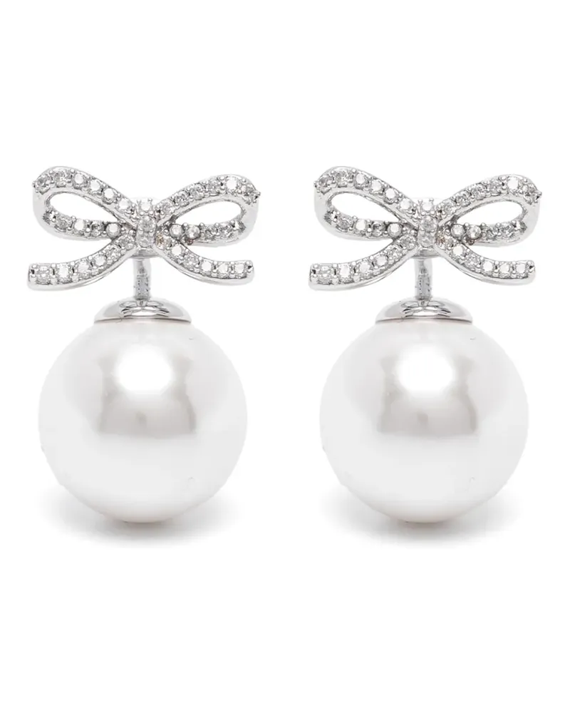 Self-Portrait crystal-embellished bow pearl earrings - Silber Silber