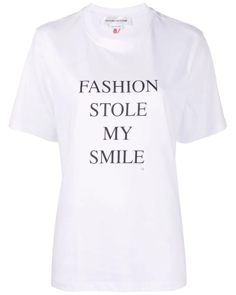 Victoria Beckham T-Shirt mit "Fashion Stole My Smile"-Print Weiß