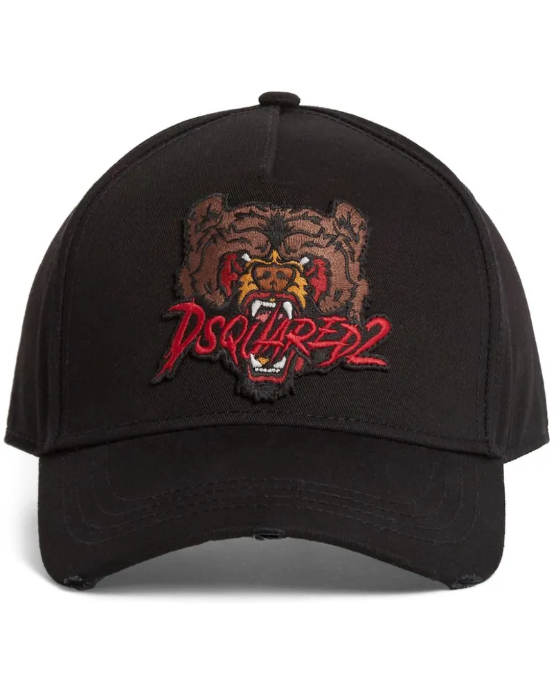Dsquared2 Baseballkappe mit Tigerapplikation - Schwarz Schwarz