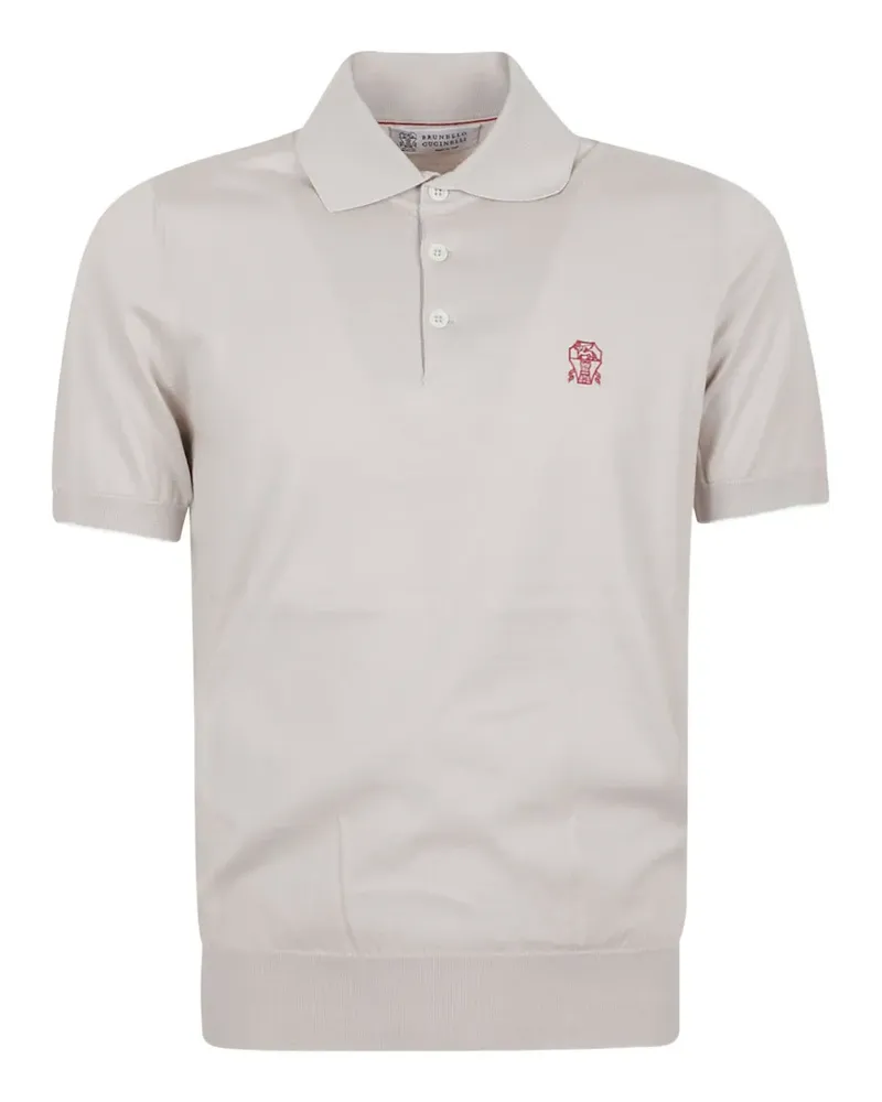 Brunello Cucinelli embroidered-logo polo shirt - Nude Nude