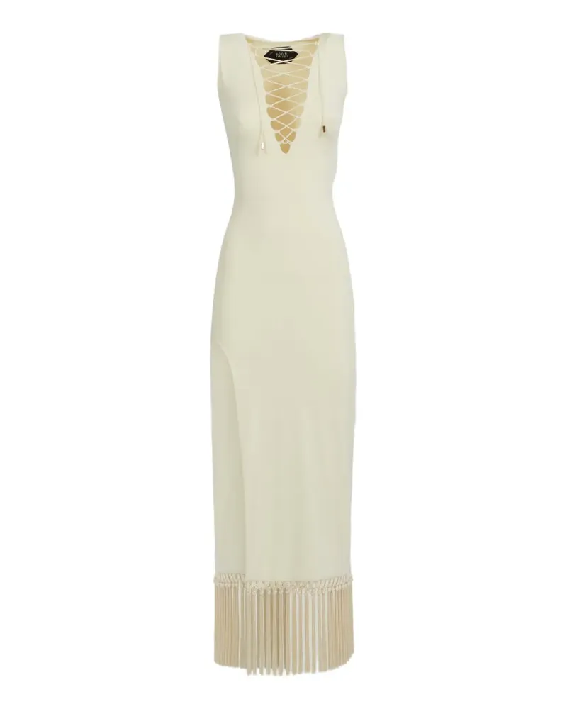 Taller Marmo Sahara lace-up fringe midi dress - Nude Nude