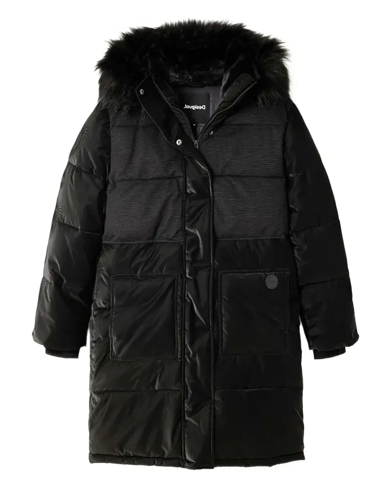 Desigual Gesteppter Mantel mit Faux Fur - Schwarz Schwarz