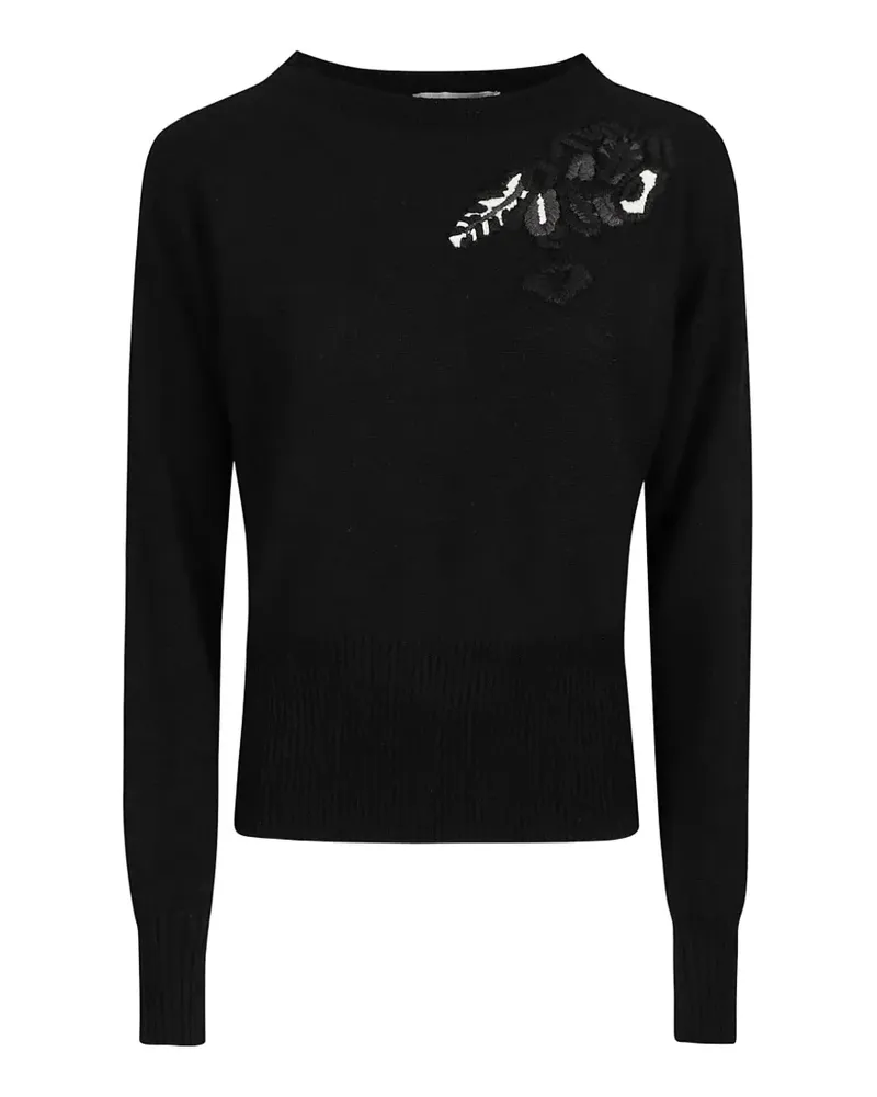 Ermanno Scervino Gerippter Pullover mit Blumenapplikation - Schwarz Schwarz
