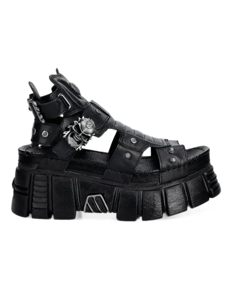 New Rock Plateau-Sandalen mit Totenkopf - Schwarz Schwarz