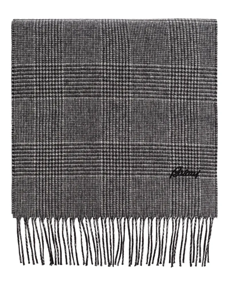 Brioni Fransenschal mit Hahnentrittmuster - Grau Grau