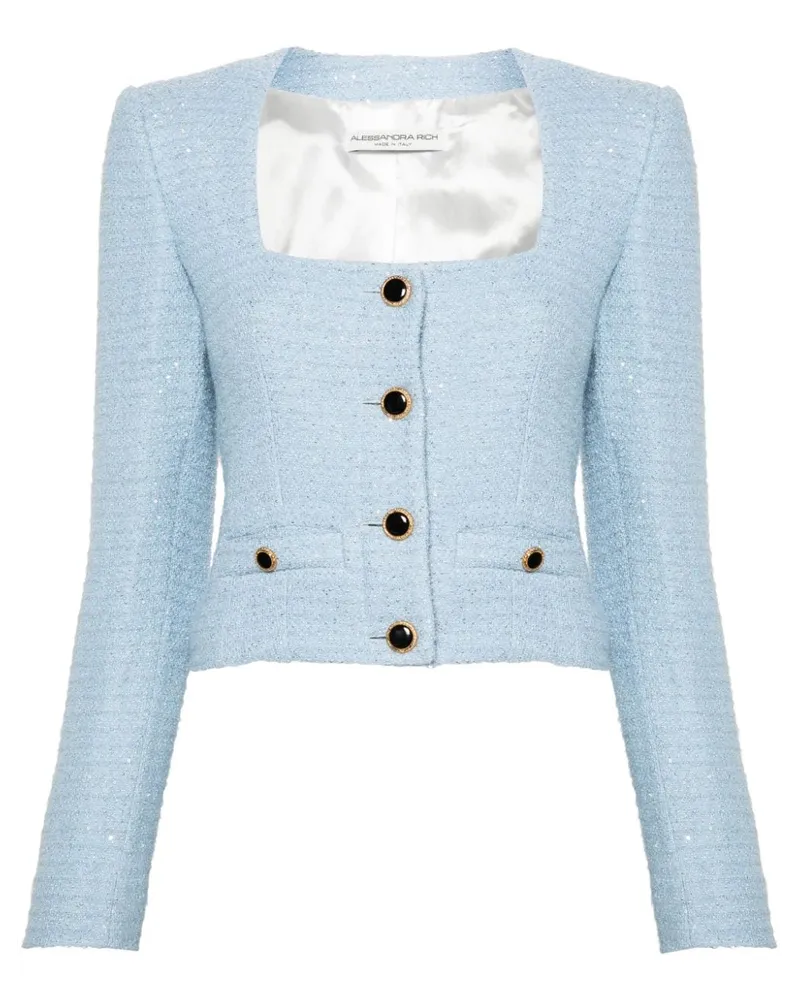 Alessandra Rich Tweed-Jacke mit Pailletten Blau