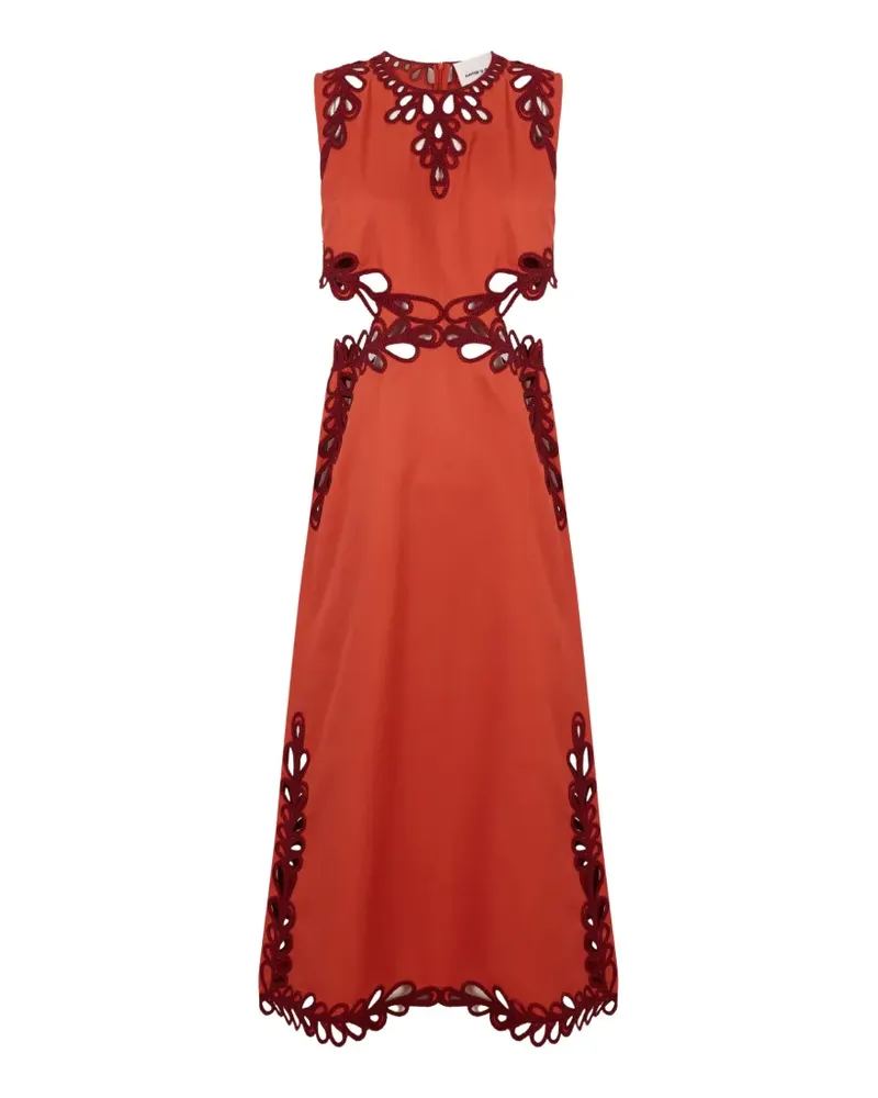 Antik Batik Midikleid mit Stickerei - Rot Rot