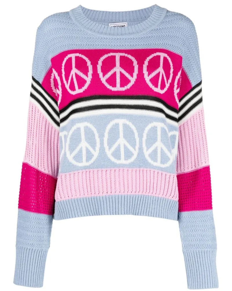 Moschino Intarsien-Pullover mit Friedenszeichen - Blau Blau