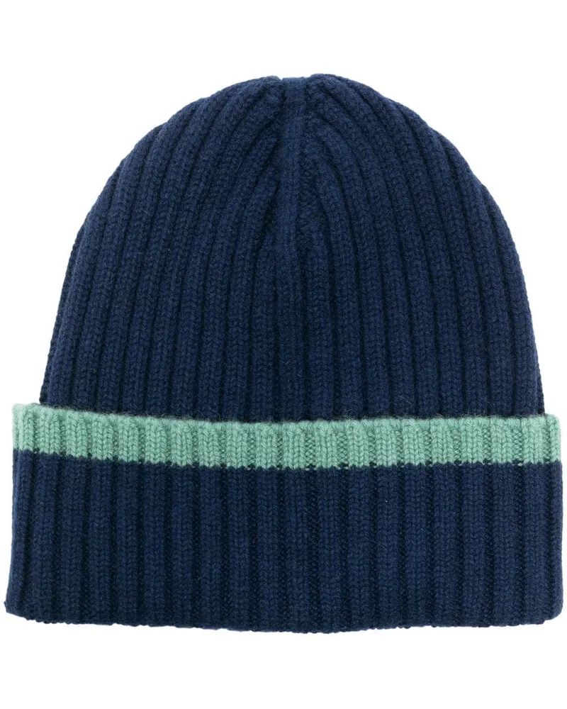 Dell'oglio Beanie aus Kaschmir mit Streifen Blau