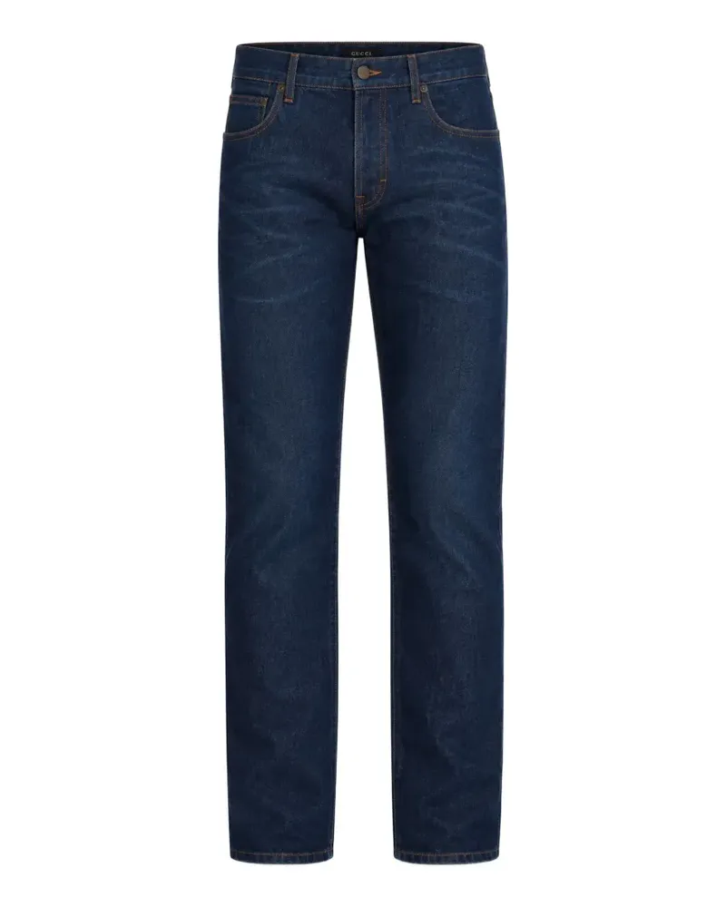 Gucci cotton denim pants with embroidery - Blau Blau