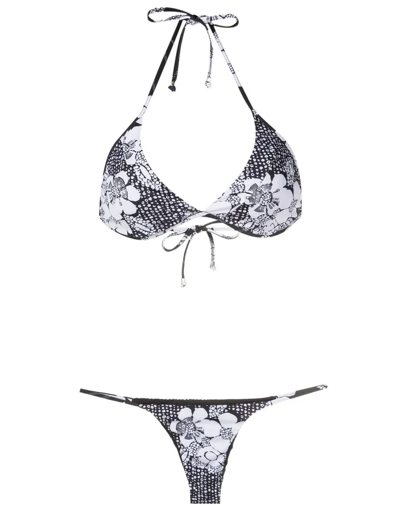 Amir Slama Bikini mit Blumen-Print - Schwarz Schwarz