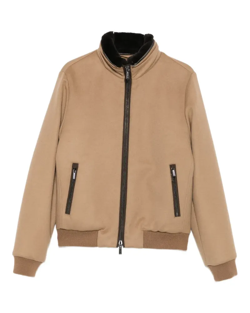 MOORER zip-up fur-trim jacket - Braun Braun