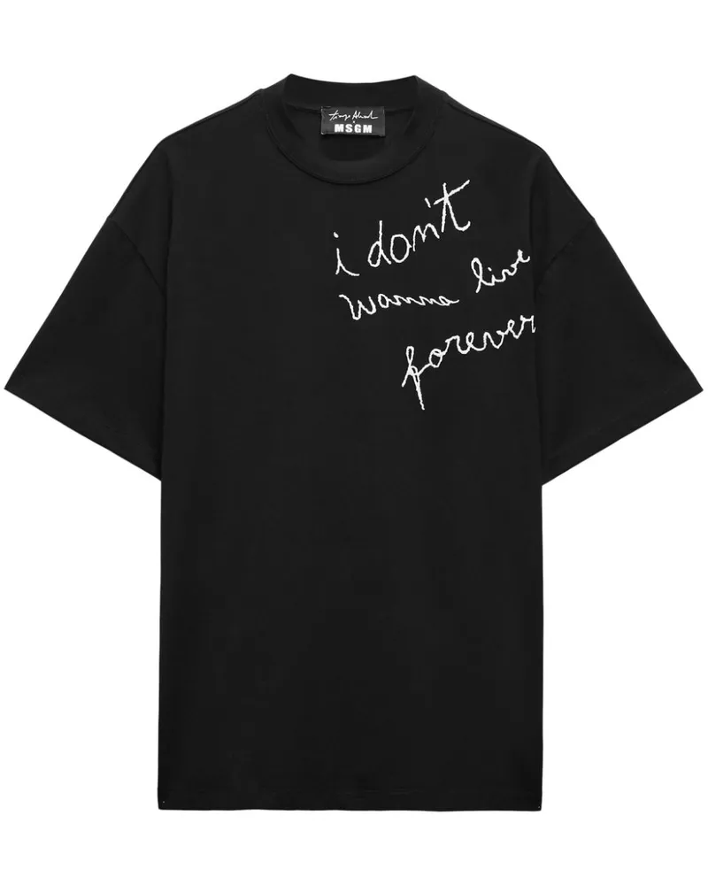 MSGM T-Shirt mit Slogan-Print - Schwarz Schwarz