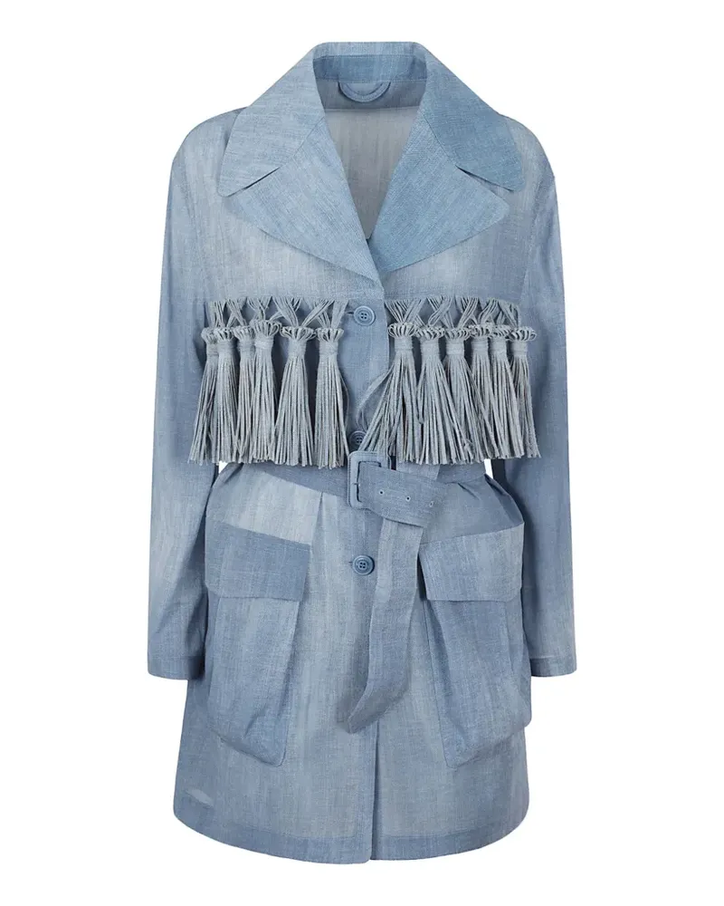 Ermanno Scervino fringe-detail belted blazer - Blau Blau