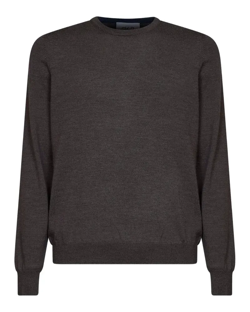 D4.0 Rundhals-Pullover mit Ziernähten - Braun Braun