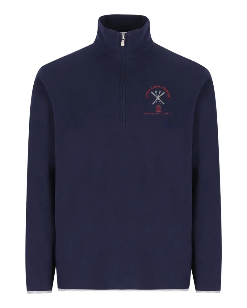 Brunello Cucinelli logo-embroidered quarter-zip sweater - Blau Blau