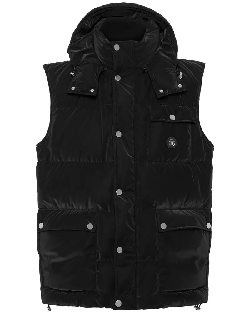 Philipp Plein Gefütterte Weste mit Logo-Applikation - Schwarz Schwarz