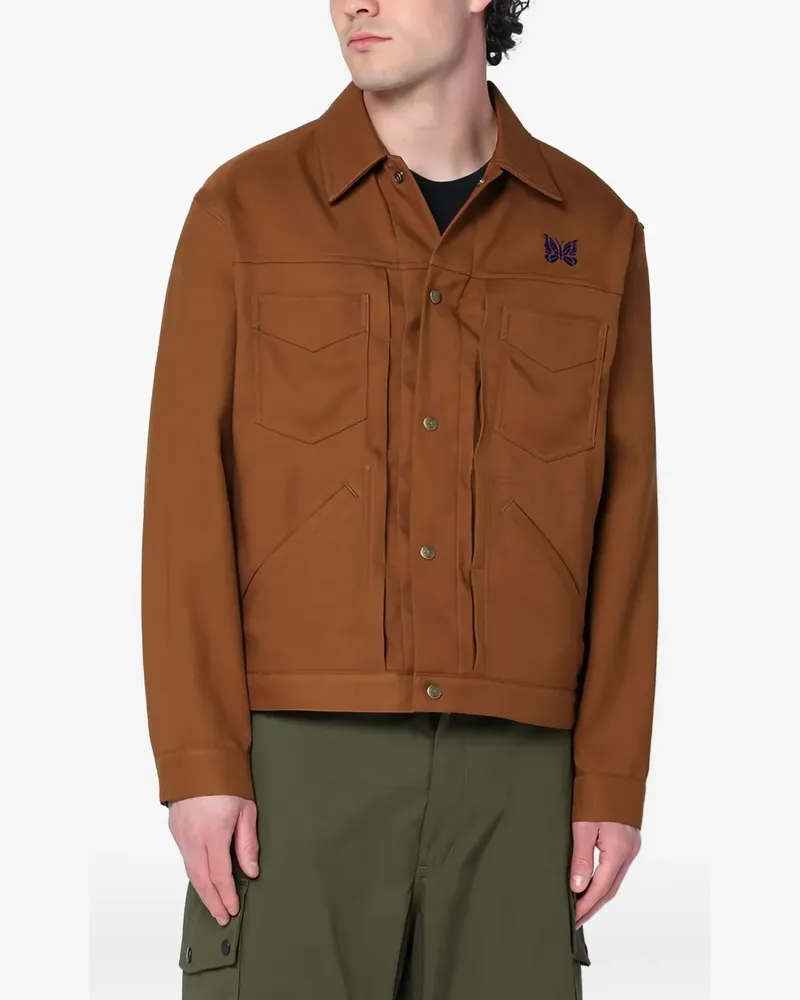 NEEDLES butterfly embroidered long-sleeve shirt - Braun Braun