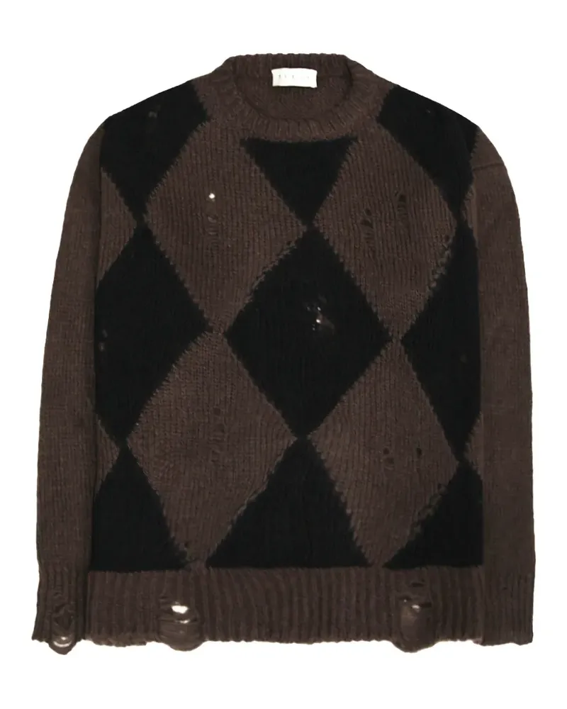 PAURA Orfei argyle distressed sweater - Braun Braun