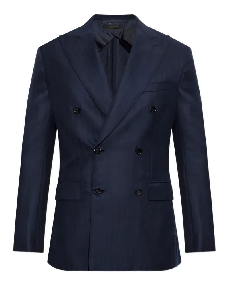 Brioni double-breasted herringbone blazer - Blau Blau