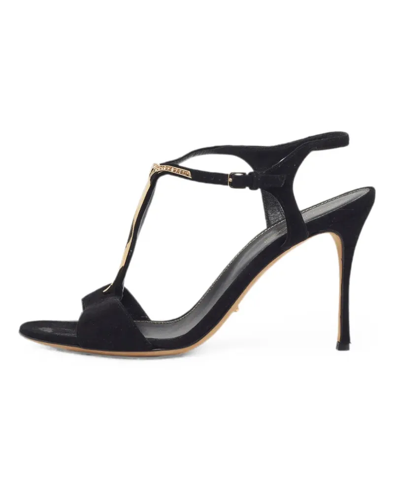 Sergio Rossi Verzierte Sandalen mit T-Riemen - Schwarz Schwarz