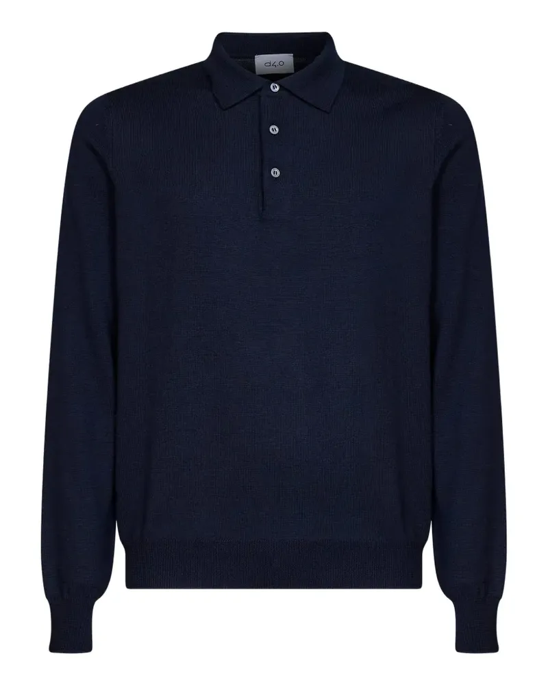 D4.0 long-sleeve knitted polo shirt - Blau Blau