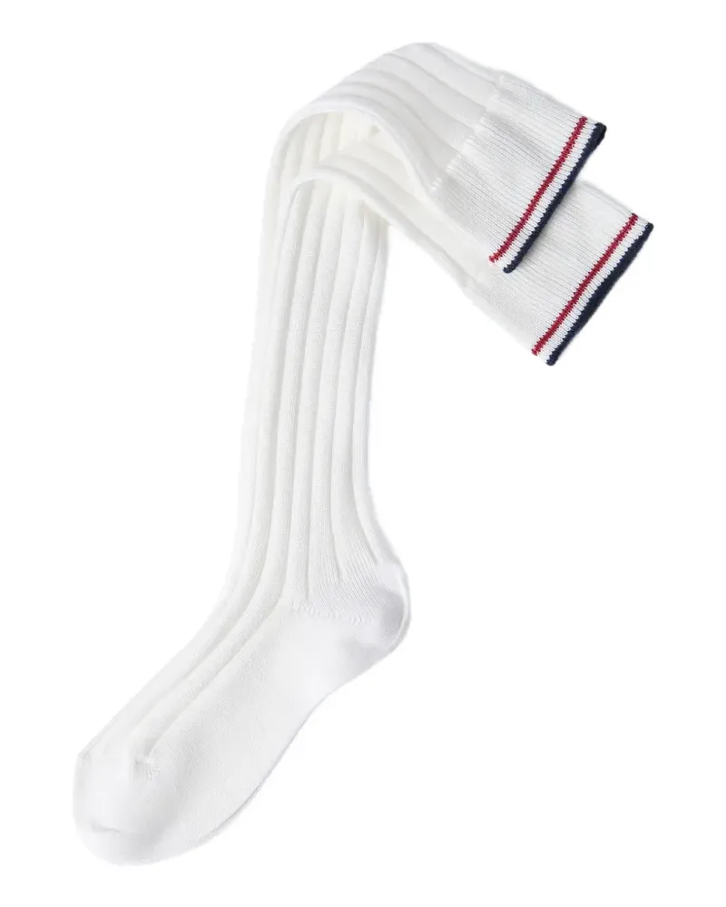 Brunello Cucinelli Gerippte Socken mit Streifenbesatz - Weiß Weiß