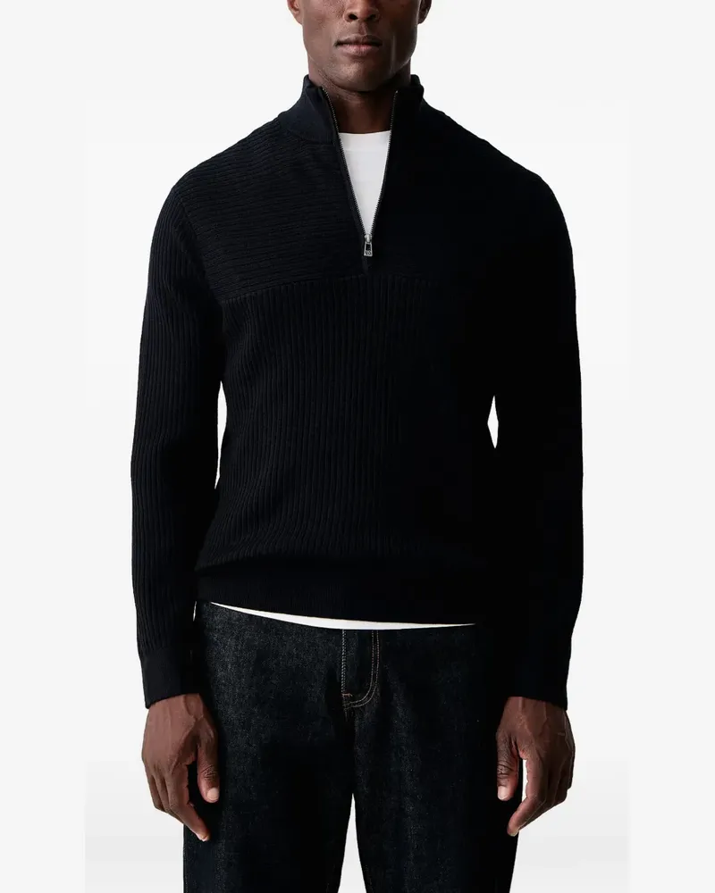 Armani Exchange Gerippter Pullover mit Viertelreißverschluss - Blau Blau