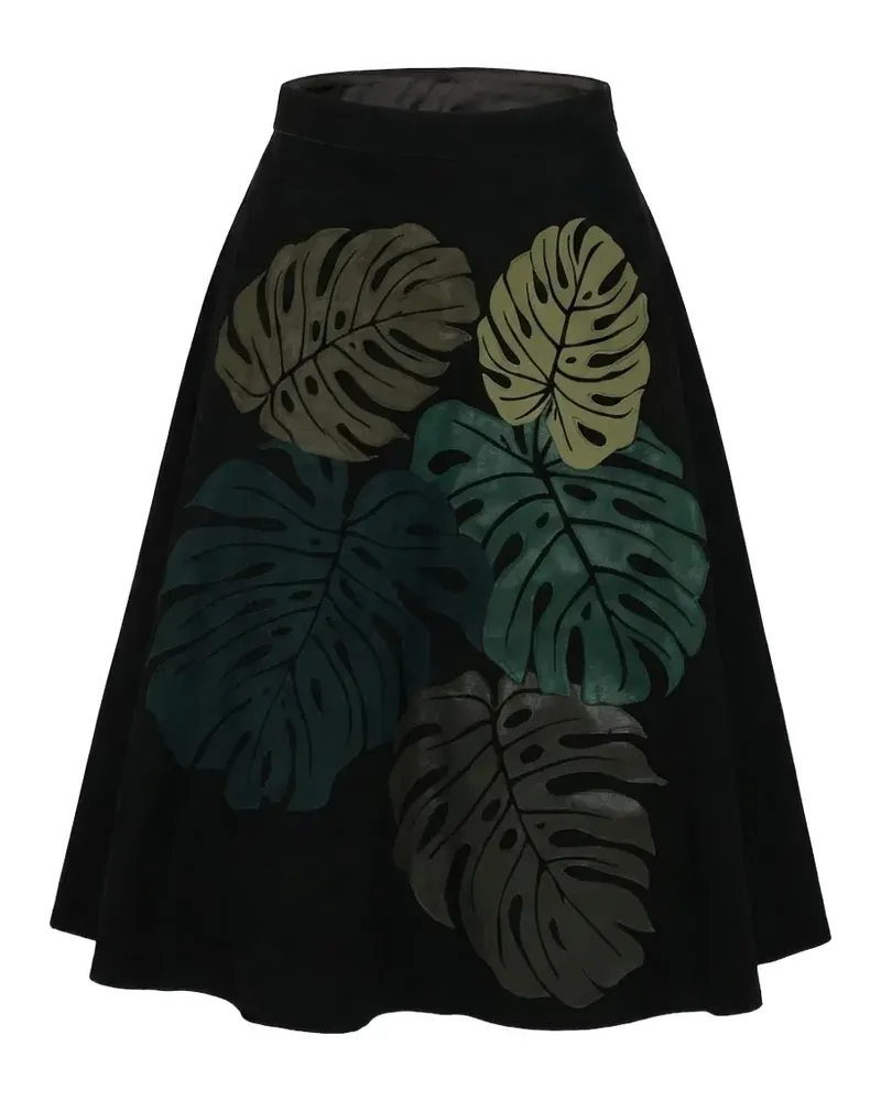 Valentino Garavani A-Linien-Rock mit Blatt-Patchwork - Schwarz Schwarz