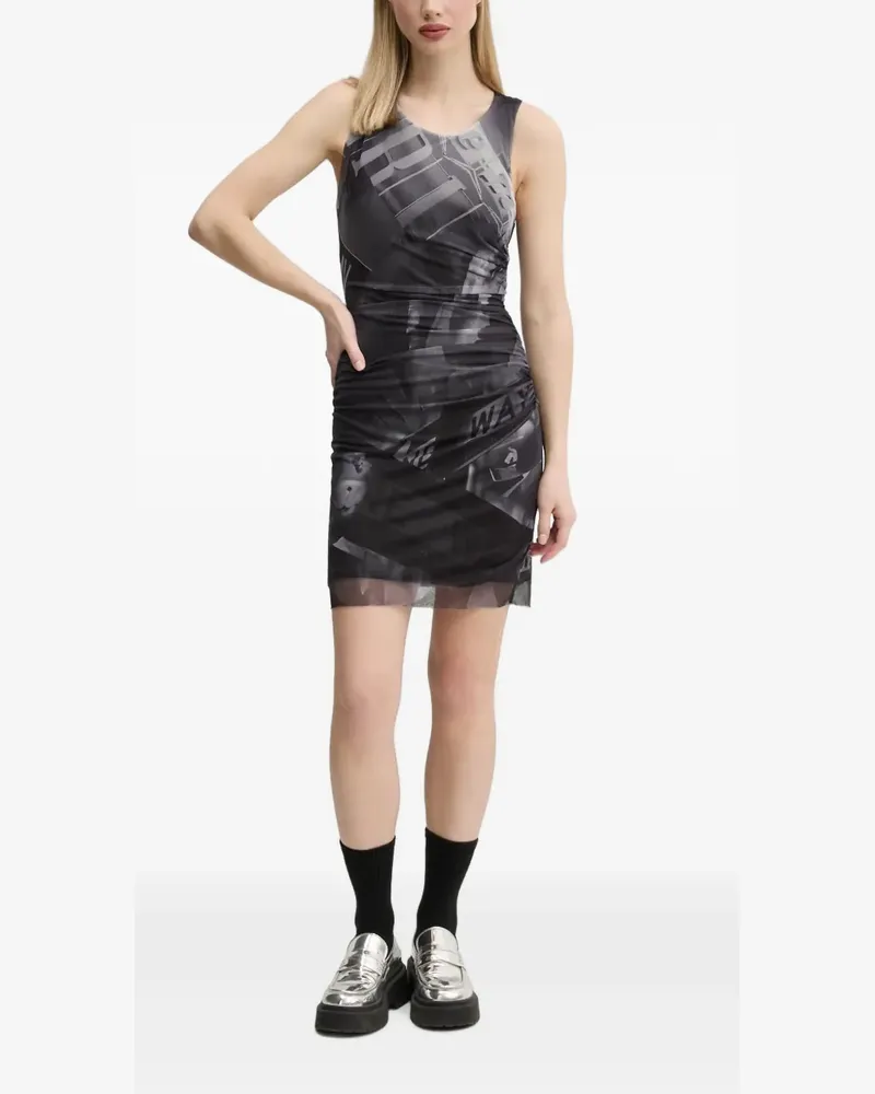 Desigual patterned ruched mini dress - Schwarz Schwarz