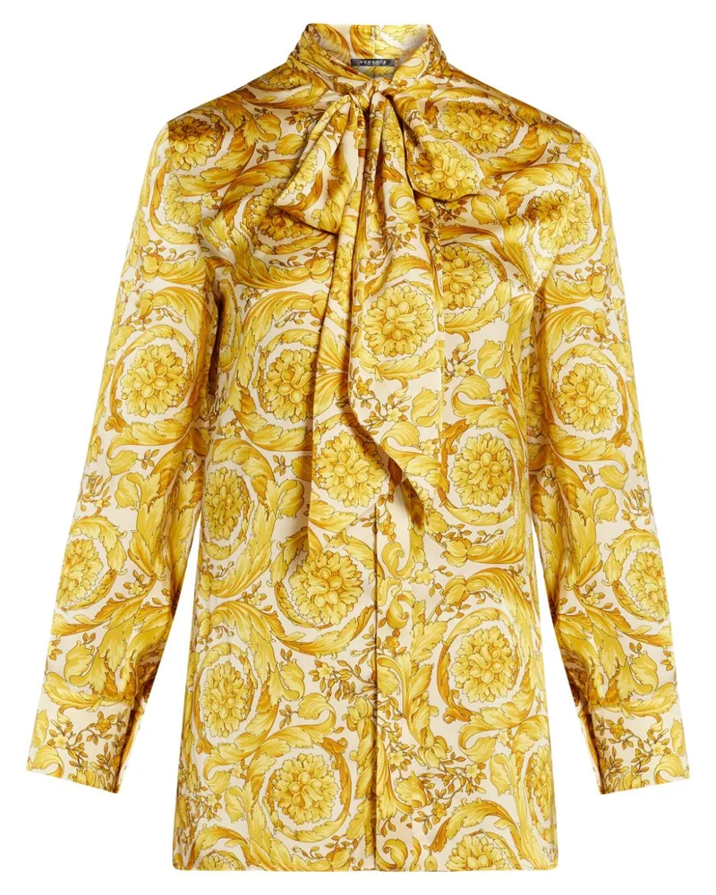 Versace Hemd aus Seide mit Barocco-Print - Gelb Gelb